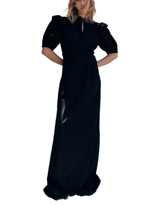 Special Promotion Ruffle Detailed Long Dress Black