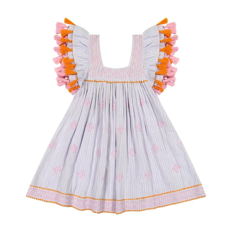 Massive Deals Serena Tassel Dress- Lavendar Stripe