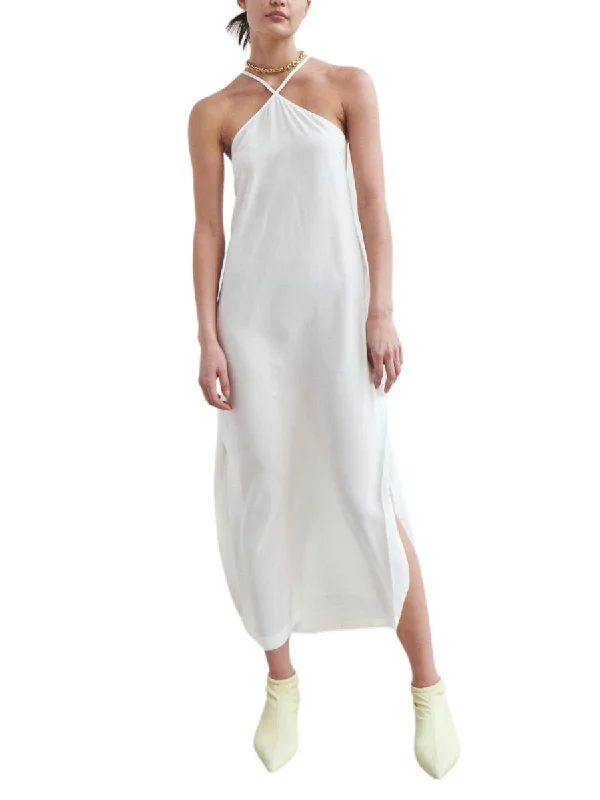 Grand Opening Sale Silk Halter Cross Back Dress Natural
