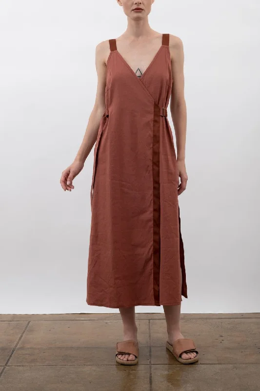 Value Deals Stretch Linen Faux Wrap Dress - WALTRINA