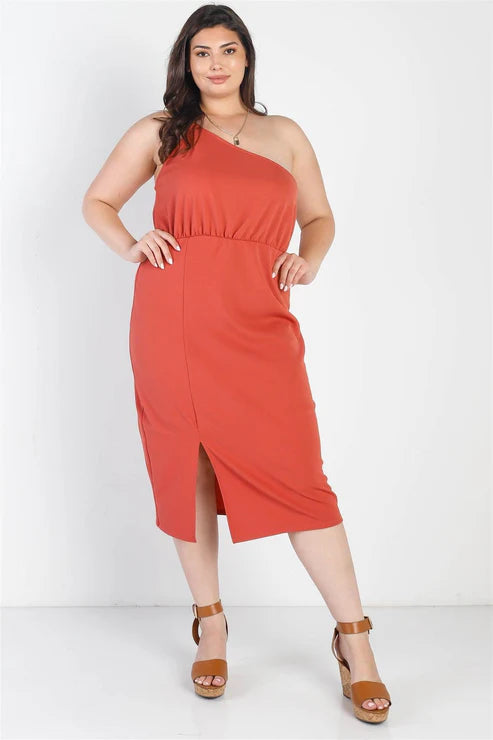 Great Deals Terracotta One Shoulder Midi Dress