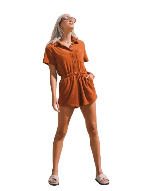 Act Now Terry Towelling Romper Rust