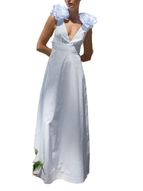 Customer Appreciation Sale The Eliza Dress In Ice Blue Fine Stripe