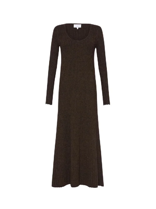 Shop and Save The Scoop Neck Cleo Dress Chocolate Melange Cotton