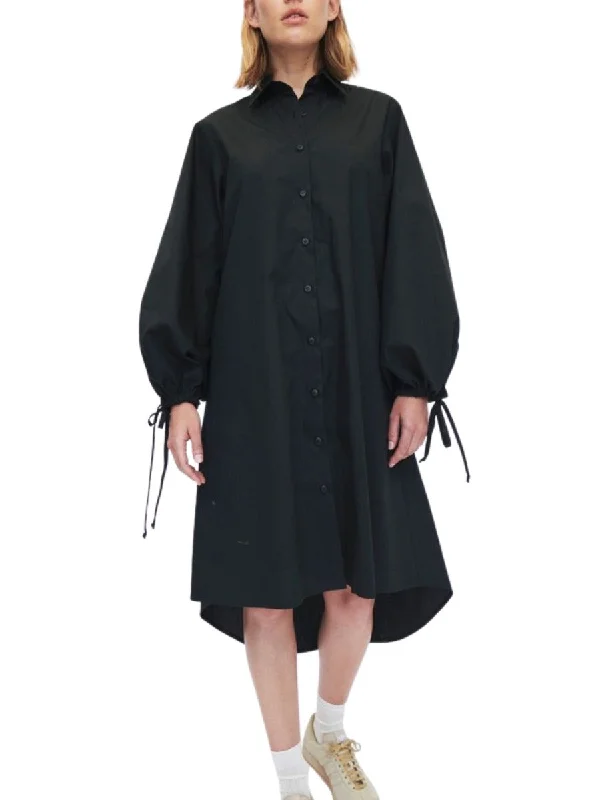 Year-End Sale Tie Sleeve Shirt Dress Black