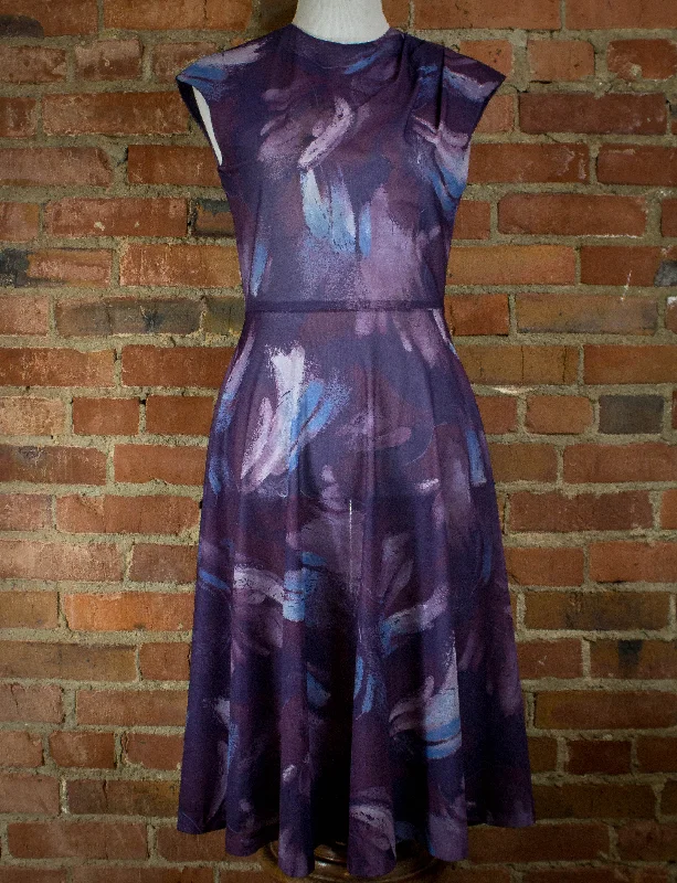 Shop and Save Vintage 1970s Purple and Blue Floral Print Sheer Dress Size Small