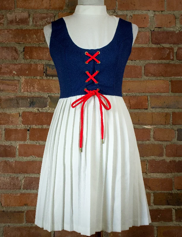 Price Rollback Vintage 70s Mod Style Blue White Pleated Dress Size Medium