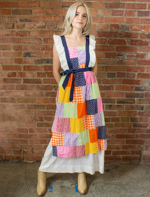 The Best Prices Vintage 70s Multicolor Patchwork Apron Maxi Dress White Small