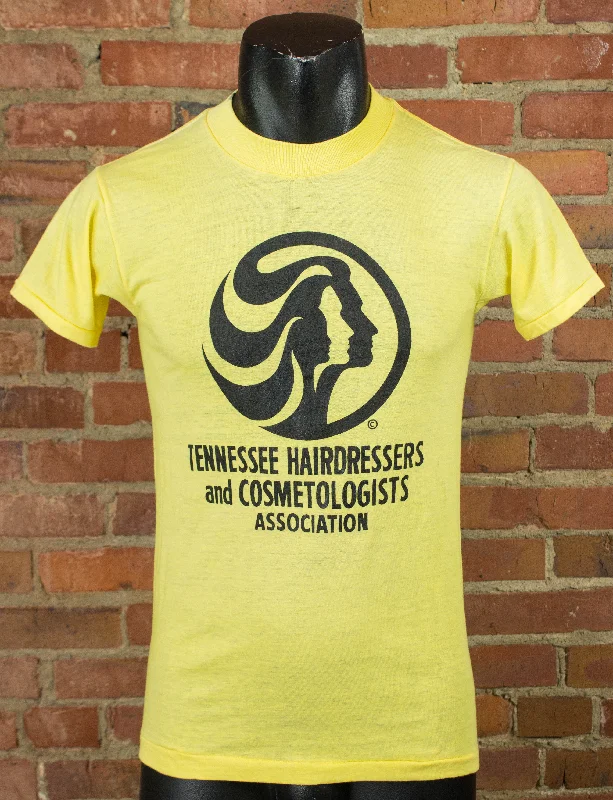Midnight Sale Vintage 80s Tennessee Hairdressers and Cosmetologists Association Yellow Graphic T Shirt Unisex Small