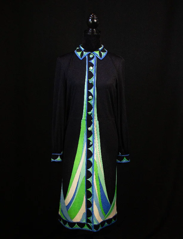 Savings Event Vintage 60s Emilio Pucci Long Sleeve Dress with Collar Black Size 8
