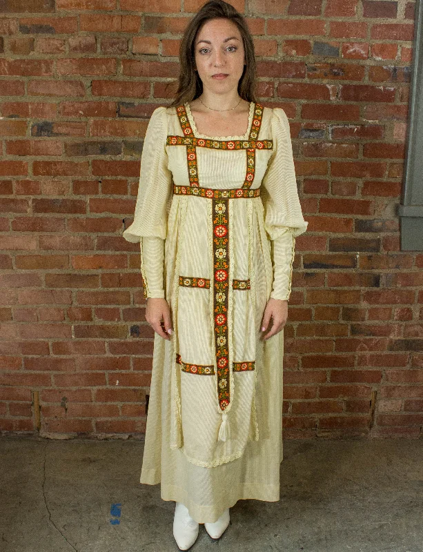 Hurry In Vintage Gunne Sax Black Label Dress 1969 Floral Lace Cream Small-Medium