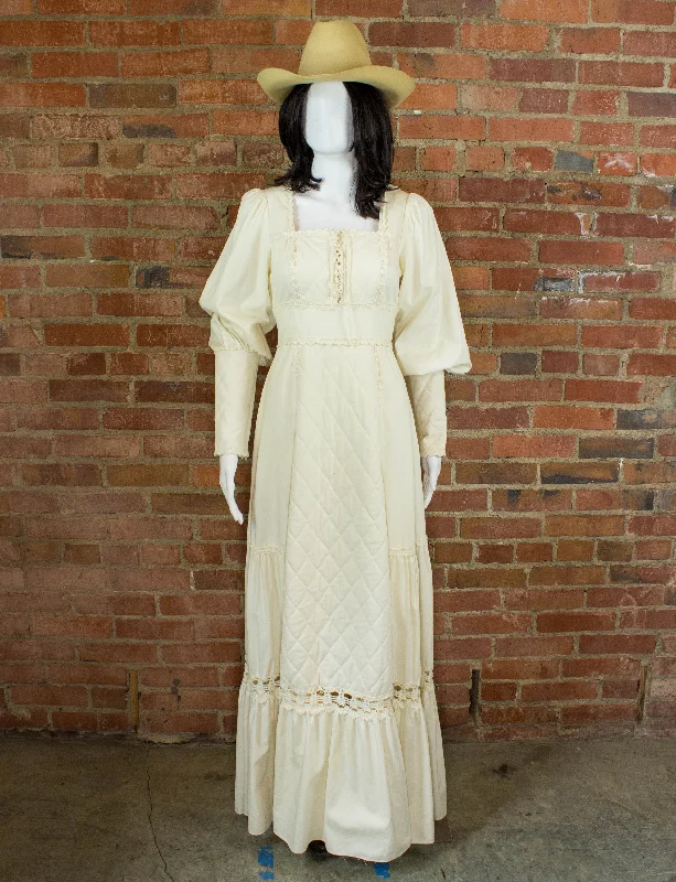 Closeout Vintage Gunne Sax Quilted Corset Dress 70s Cream White Small