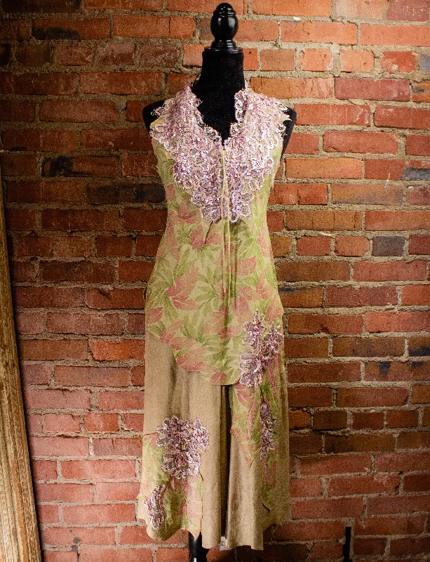 Deal Zone Vintage Natasa Fairy Handkerchief Leather Dress Pink/Green S