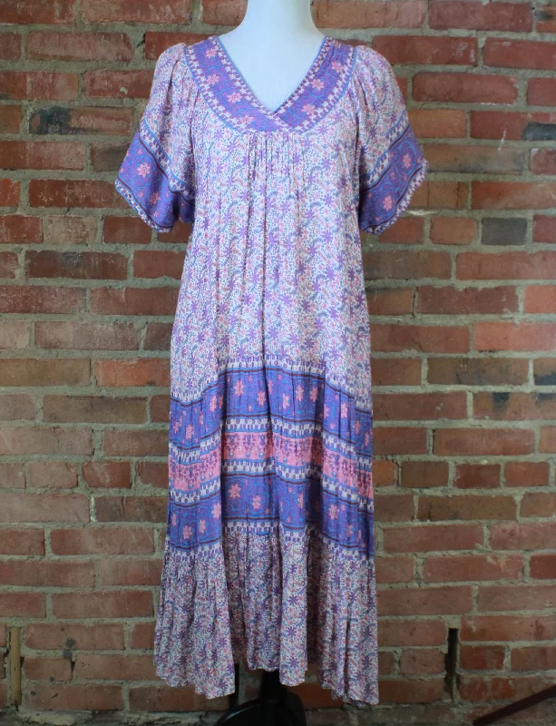 Act Fast Women's Vintage 70's Purple Floral Boho Dress - Size Medium