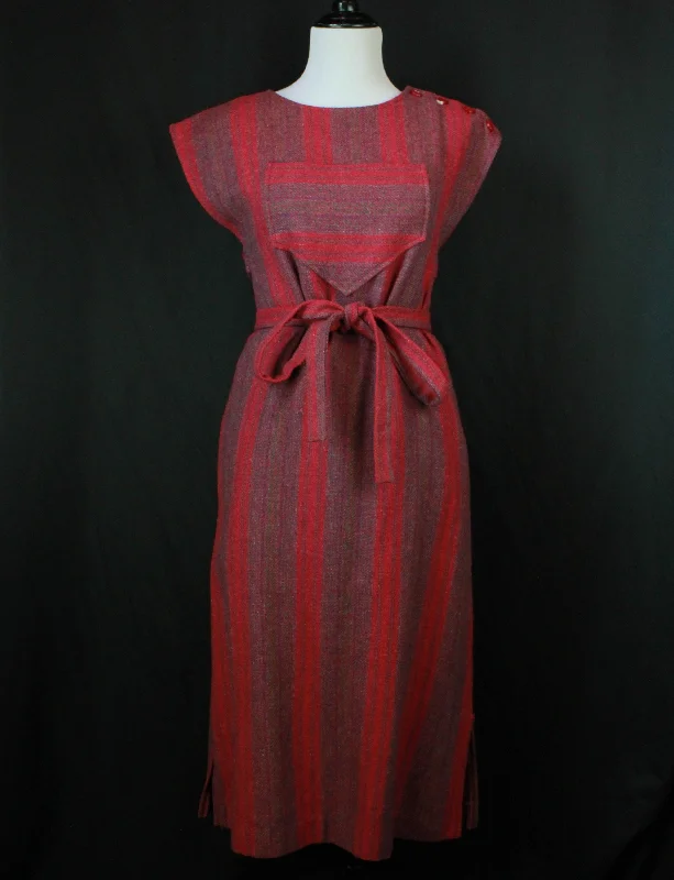 Year-End Sale Women's Vintage 70's Striped Wool Midi Dress - S/M