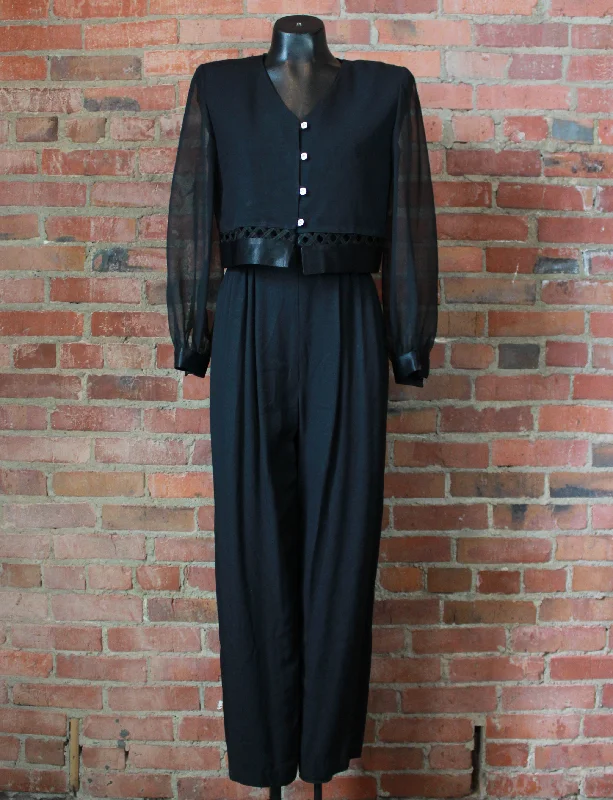 Final Clearance Women's Vintage 80's Two-Piece Jumpsuit Formal Pantsuit Polyester Black Medium