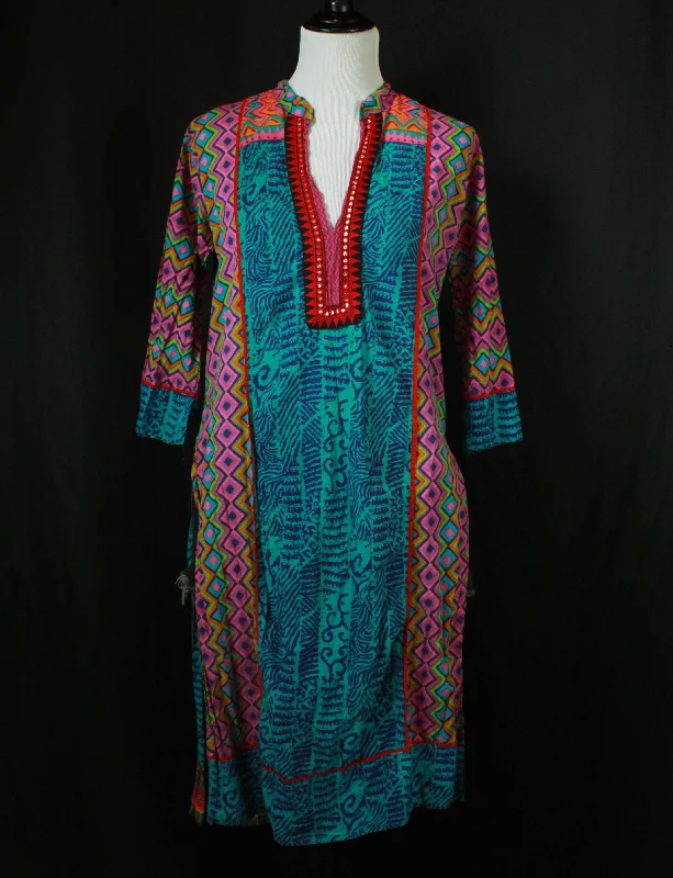 Savings Bonanza Women's Vintage Multicolored Hippie Cotton Kaftan Tunic - Small/Medium