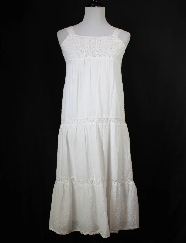 Super Bargain Women's Vintage White Swiss Dot Babydoll Dress - XS
