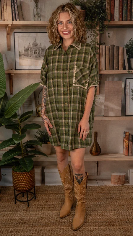 Online Exclusive A Fall Moment Green Plaid Dress