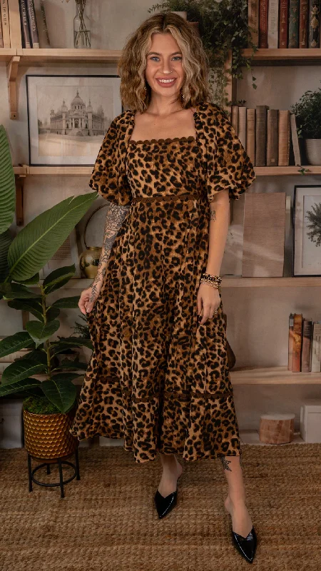 Customer Appreciation Sale Be Yourself Leopard Bubble Sleeve Dress