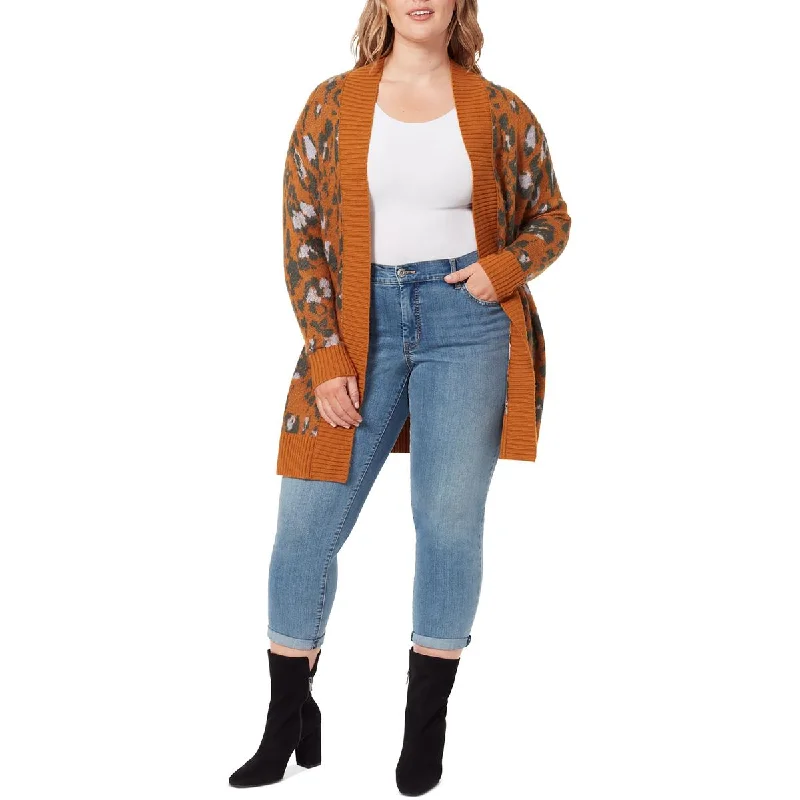 Season Finale Sale Jessica Simpson Womens Plus Meghan Open Front Cheetah Print Cardigan Sweater