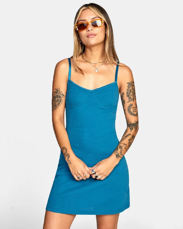 Midnight Sale Just Friends Pointelle Midi Dress - Snorkel Blue