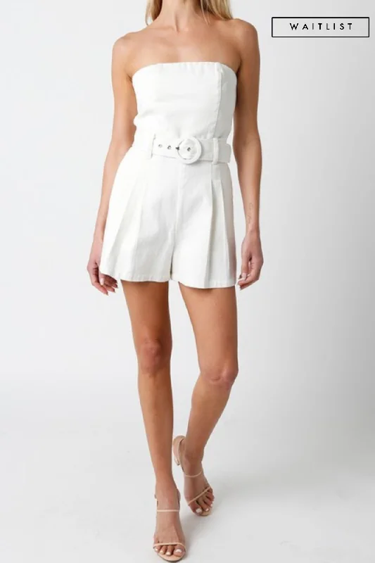 Blowout Deals Waitlist 2/5 ♥ Mercedes Sleeveless Belted Denim Romper White