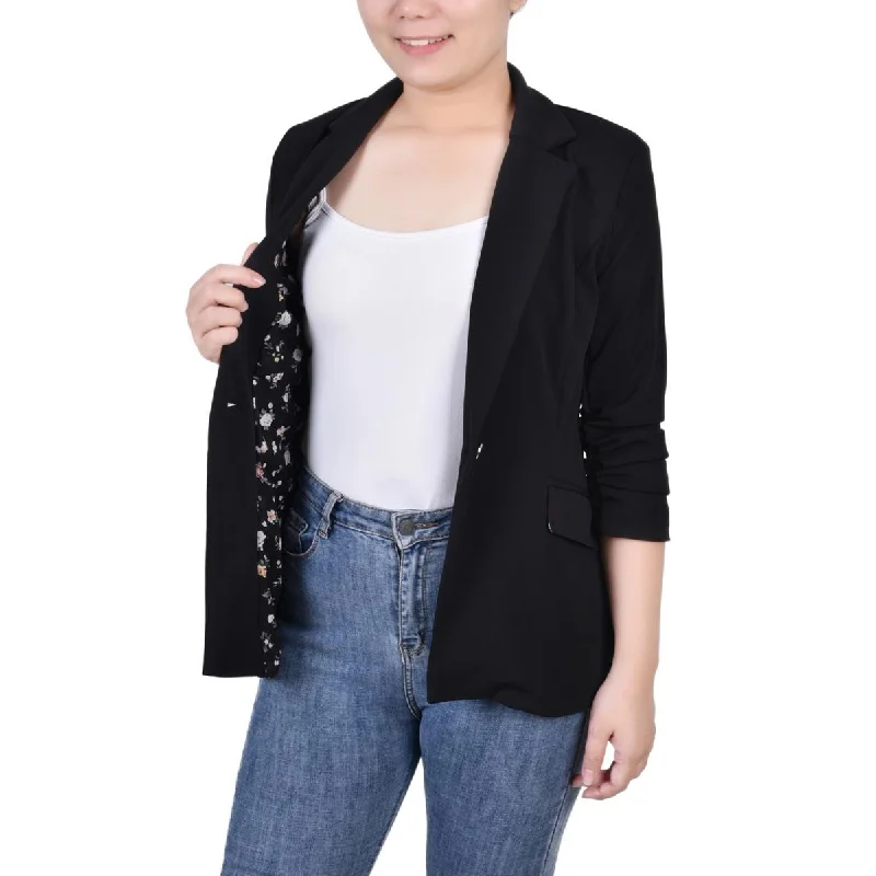 New Deals NY Collection Womens Petites Crepe Ruched One-Button Blazer