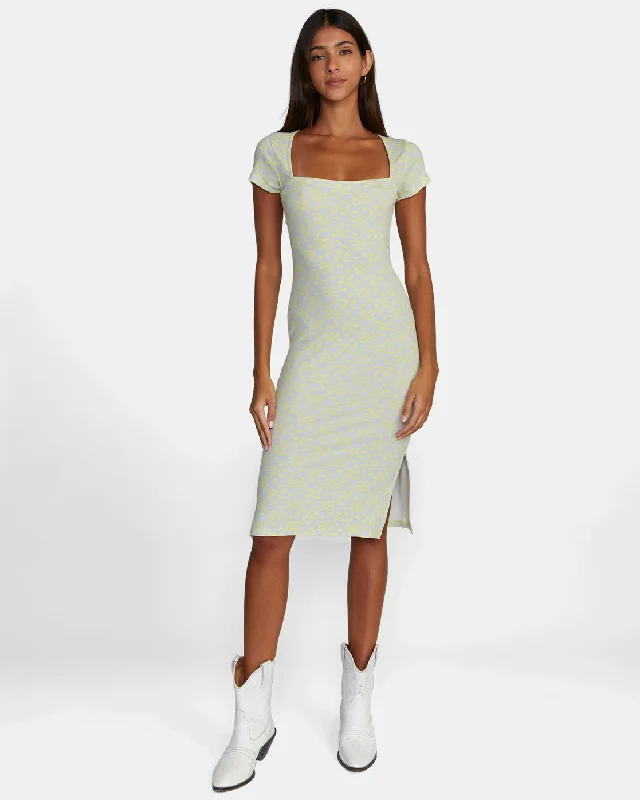 Inventory Reduction Partition Midi Dress - Lime Yellow