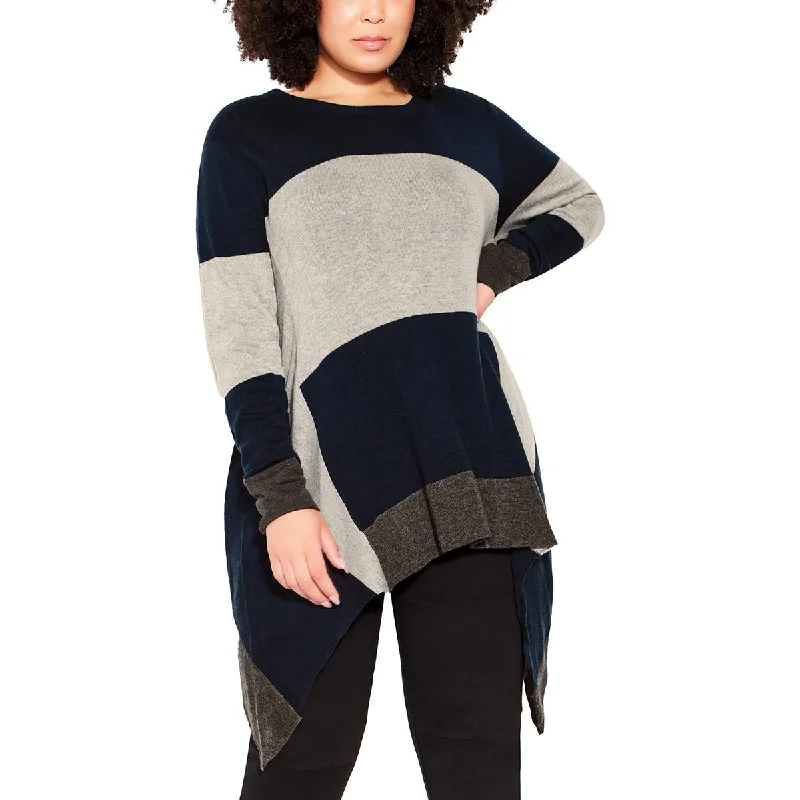 Markdowns Zim & Zoe Womens Plus Colorblock Sharkbite Hem Pullover Sweater